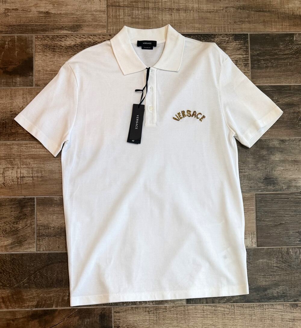 NWT Versace $895 Seashell Baroque Logo White Cotton Polo Shirt Men's Size S